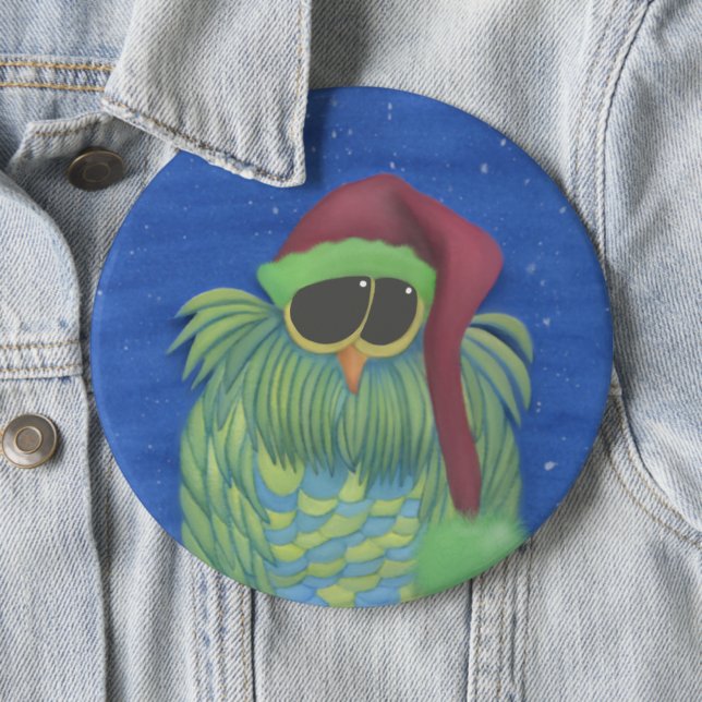 Bóton Redondo 15.24cm Coruja Adorável com Papai Noel (In Situ)