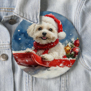 Bóton Redondo 15.24cm Coton De Tulear no Trenó Deixe Nevar Natal
