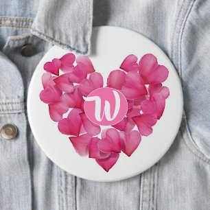 Bóton Redondo 15.24cm Crachá colossal com rosa de pétalas monograma.
