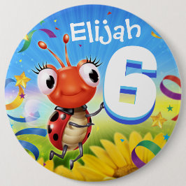 Bóton Redondo 15.24cm crachá de aniversário personalizado de 6 anos Pequ