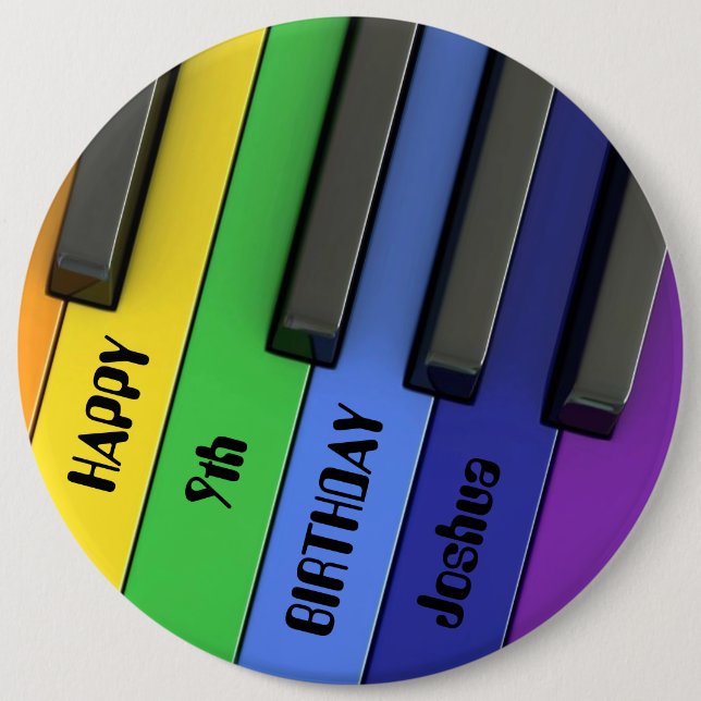 Bóton Redondo 15.24cm Crachá de Aniversário Personalizado - Piano de Ani (Frente)