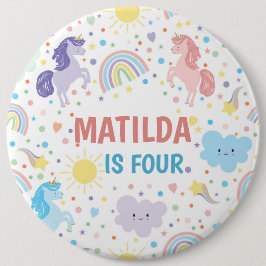 Bóton Redondo 15.24cm Crachá de pinos redondos com pequenos Unicórnios b