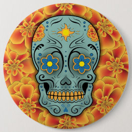 Bóton Redondo 15.24cm Crânio de Açúcar - Dia dos Mortos (Marigold)
