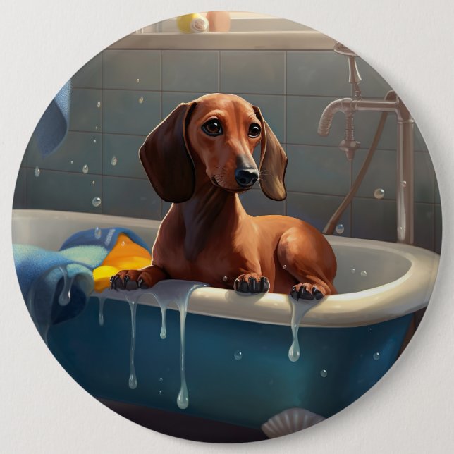 Bóton Redondo 15.24cm Dachshund Bathtime (Frente)