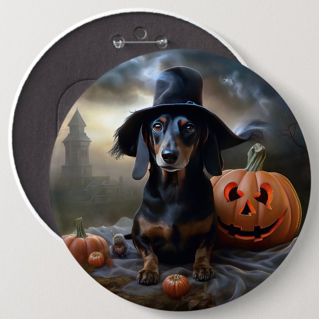 Bóton Redondo 15.24cm Dachshund Halloween Scary (Frente & Verso)