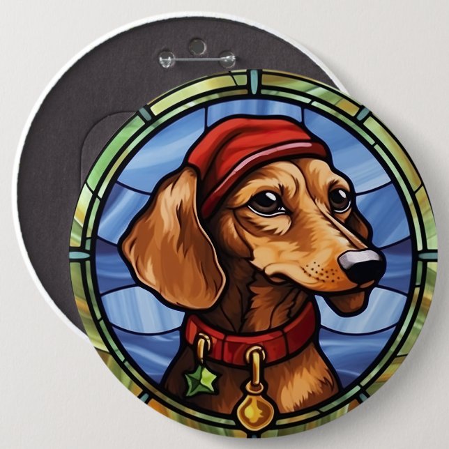 Bóton Redondo 15.24cm Dachshund Stainha Glass Christmas (Frente & Verso)