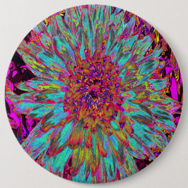 Bóton Redondo 15.24cm Dália Decorativa do Abstrato Azul-Teal Psicodélico