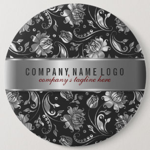 Bóton Redondo 15.24cm Damascos Florais Pretos E Cinzas De Prata