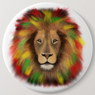 Bóton Redondo 15.24cm Desenho da cabeça de leão Rasta vermelho amarelo v