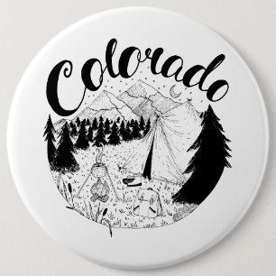 Bóton Redondo 15.24cm Desenho de Tinta de Camping na Montanha do Colorad
