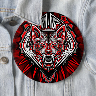 Bóton Redondo 15.24cm Desenho Totêmico Tribal Haida de Lobo