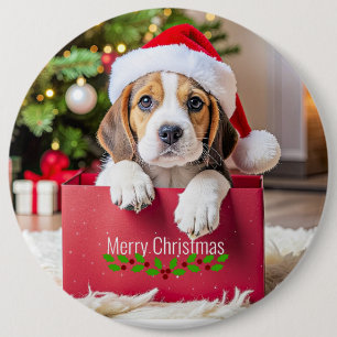 Bóton Redondo 15.24cm Design de Natal de Filhote de Beagle,