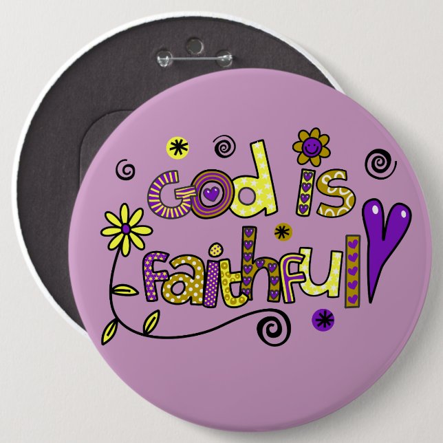 Bóton Redondo 15.24cm Deus é fiel I Doodles I Purple I 6x6 Button (Frente & Verso)