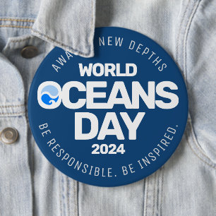 Bóton Redondo 15.24cm Dia Mundial dos Oceanos Ondas Terrestres Azuis Est