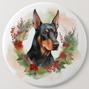Bóton Redondo 15.24cm Doberman Christmas Wreath Festivo Pup