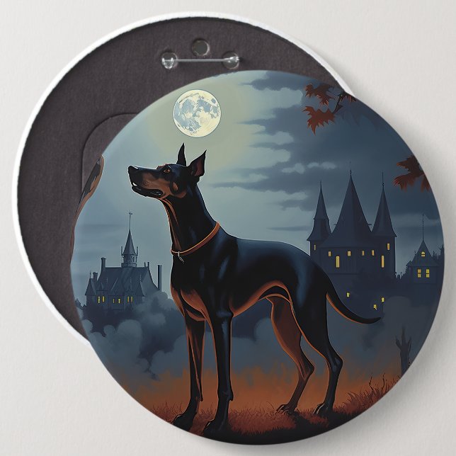 Bóton Redondo 15.24cm Doberman Halloween Assustador (Frente & Verso)