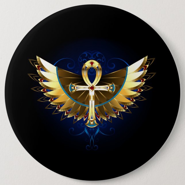 Bóton Redondo 15.24cm Dourada Ankh com Asas (Frente)