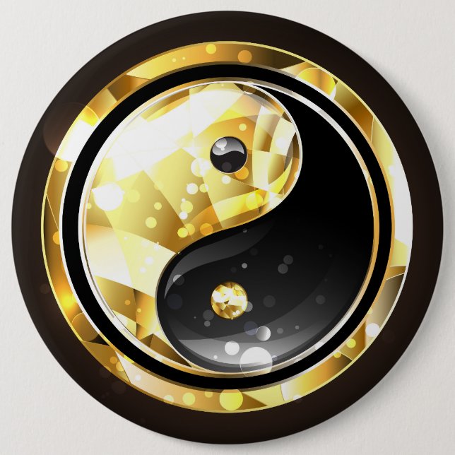 Bóton Redondo 15.24cm Dourado Yin Yang a preto (Frente)