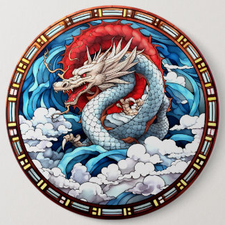 Bóton Redondo 15.24cm Dragão Mítico Asiático em Vermelho e Azul