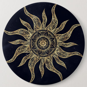 Bóton Redondo 15.24cm Elegante Sol Dourado Mandala Blue Nebula Design