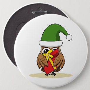 Bóton Redondo 15.24cm Elf Owl de Natal com Presente