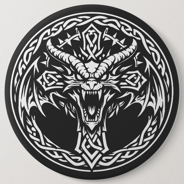 Bóton Redondo 15.24cm Emblema de Dragão Celta por BurnsInHell (Frente)