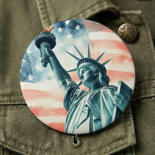 Bóton Redondo 15.24cm Estátua da Liberdade com bandeira americana