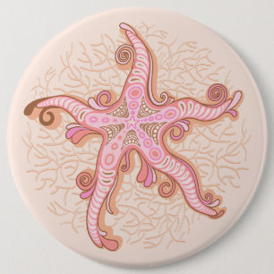 Bóton Redondo 15.24cm Estrelas-do-mar e Coral Padrão Pastel Rosa