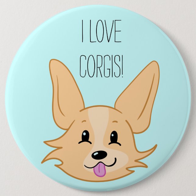Bóton Redondo 15.24cm Eu Amo Botão Corgis (Frente)