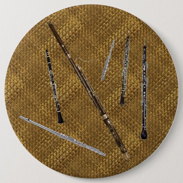 Bóton Redondo 15.24cm Família dos sopros no olhar do Weave de cesta (Frente)