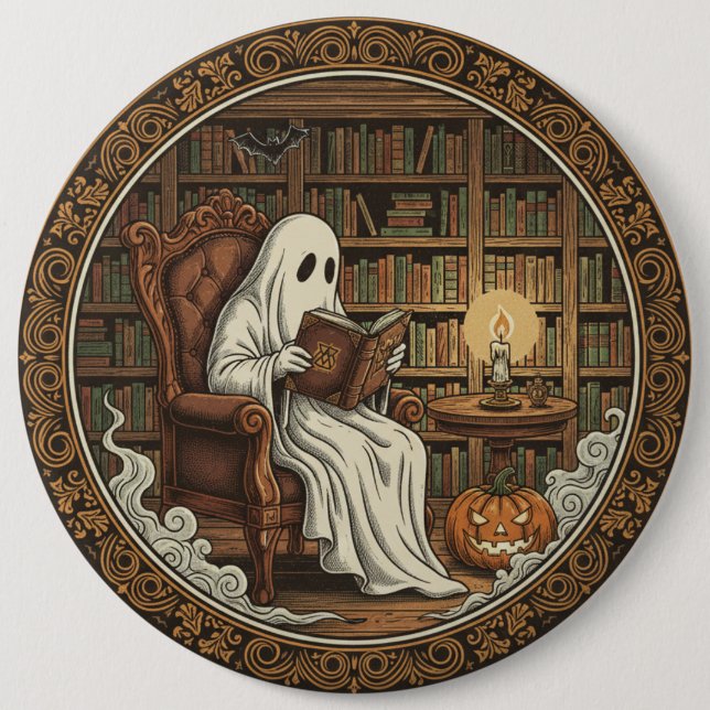 Bóton Redondo 15.24cm Fantasma Em Uma Biblioteca (Frente)