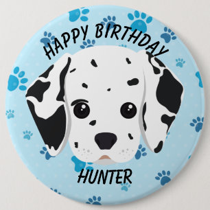Bóton Redondo 15.24cm Feliz Aniversário Dalmaciano Puppy Blue Paw