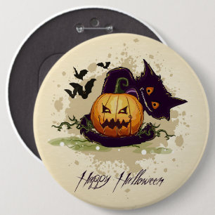 Bóton Redondo 15.24cm Feliz Halloween Black Cat e Jack Button