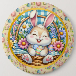 Bóton Redondo 15.24cm Feliz Páscoa Com Coelhinho Fofo, Ovos e Floral