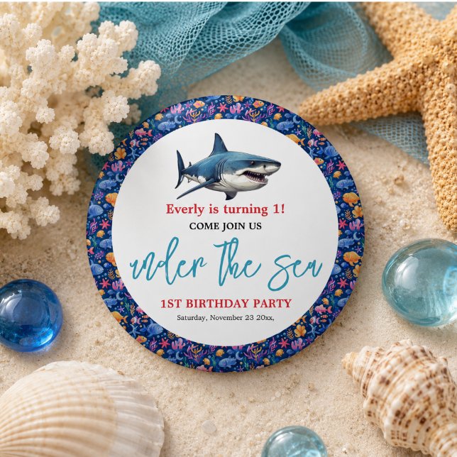 Bóton Redondo 15.24cm Festa de 1º Aniversário Submarina (Under the Sea 1st Birthday Party Button)