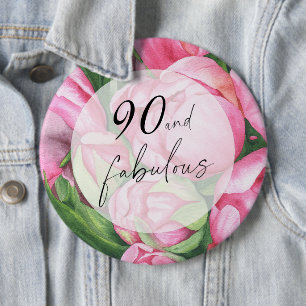 Bóton Redondo 15.24cm Festa de 90 anos com Peonies