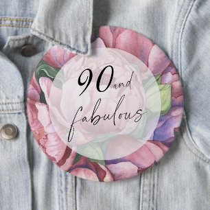Bóton Redondo 15.24cm Festa de Aniversário de 90 anos com Tema Floral Vi