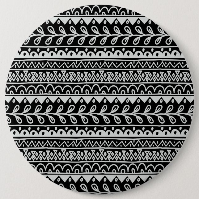 Bóton Redondo 15.24cm Filas de Padrões de rabisco preto e branco (Frente)