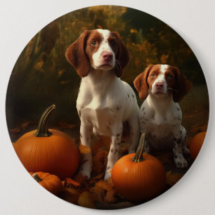 Bóton Redondo 15.24cm Filhote de Brittany Spaniel Outono Prazer Abóbora