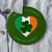 Flag of Ireland Heart with Shamrock Rua. Patrick