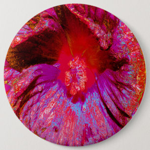 Bóton Redondo 15.24cm Flor de Hibiscus Vermelho Retro Triquete Psicodéli