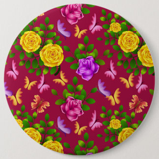 Bóton Redondo 15.24cm Flor De Rosa Amarelo, Rosa E Puro