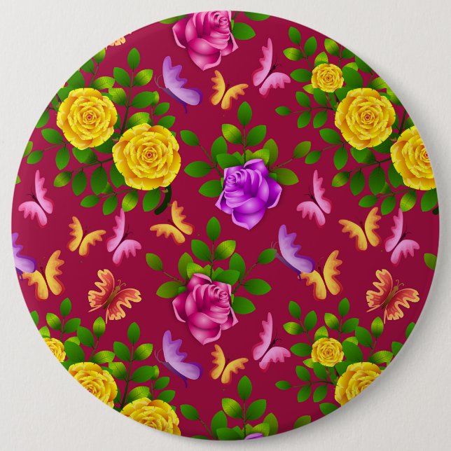 Bóton Redondo 15.24cm Flor De Rosa Amarelo, Rosa E Puro (Frente)