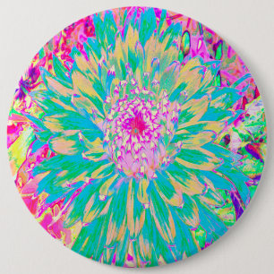 Bóton Redondo 15.24cm Flor Verde-Teal-Quente e Dália Rosa-Quente