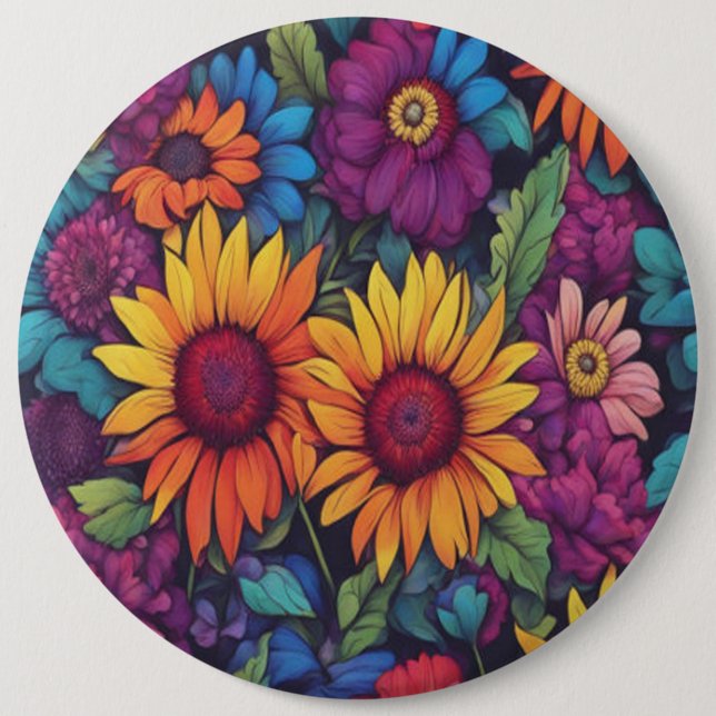 Bóton Redondo 15.24cm Floral Sunflower #212 - (Frente)