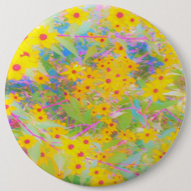 Bóton Redondo 15.24cm Flores bonito Amarelo e Vermelho com Turquesa (Frente)
