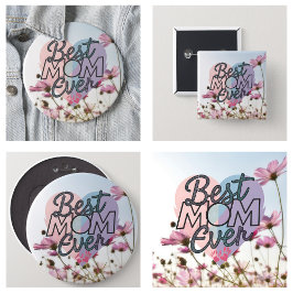 Bóton Redondo 15.24cm Flores Cor-de-Rosa Melhor Mãe do Mundo Feliz Dia d