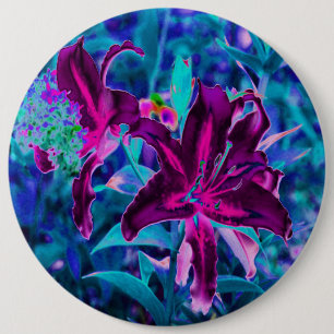 Bóton Redondo 15.24cm Flores de Lírio Oriental Abstratas Roxas e Rosa Qu