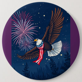 Bóton Redondo 15.24cm Flying Bald Eagle with USA Flag Scarf & Fireworks