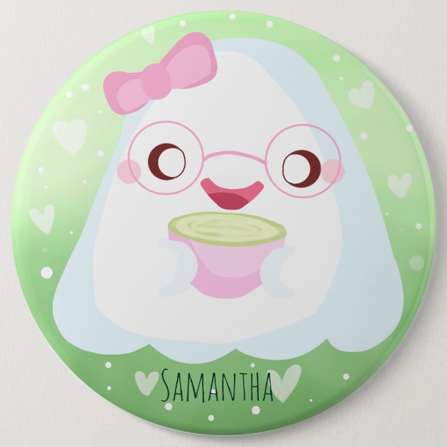 Bóton Redondo 15.24cm Fofinho Fantasma de Matcha Latte (Frente)